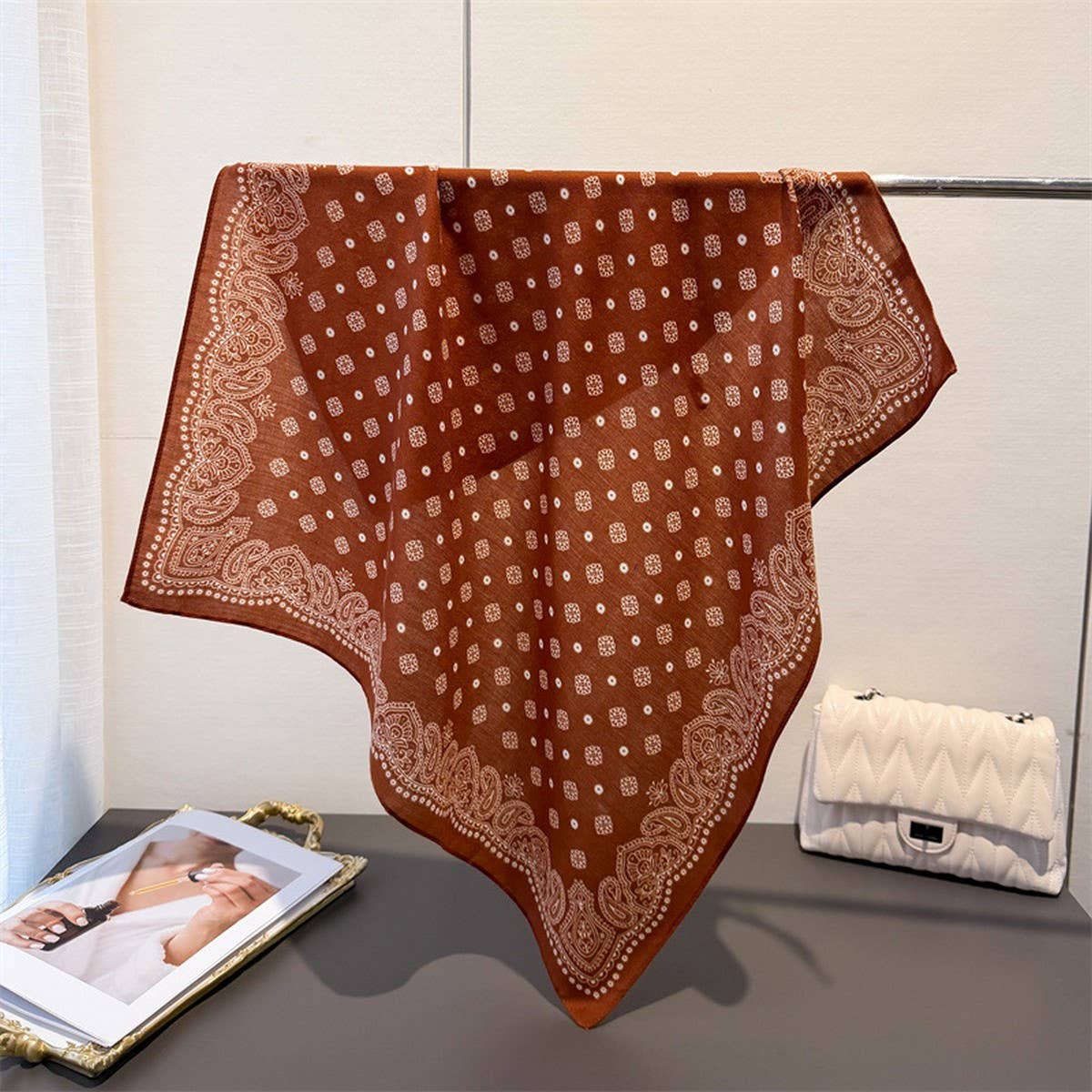 Paisley Herringbone Pattern Silk Scarf_CWASC03316