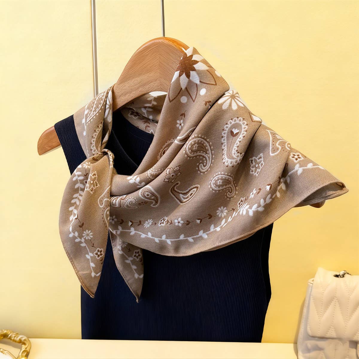 Elegant Herringbone Faux Silk Square Wrap Scarf_CWASC03441
