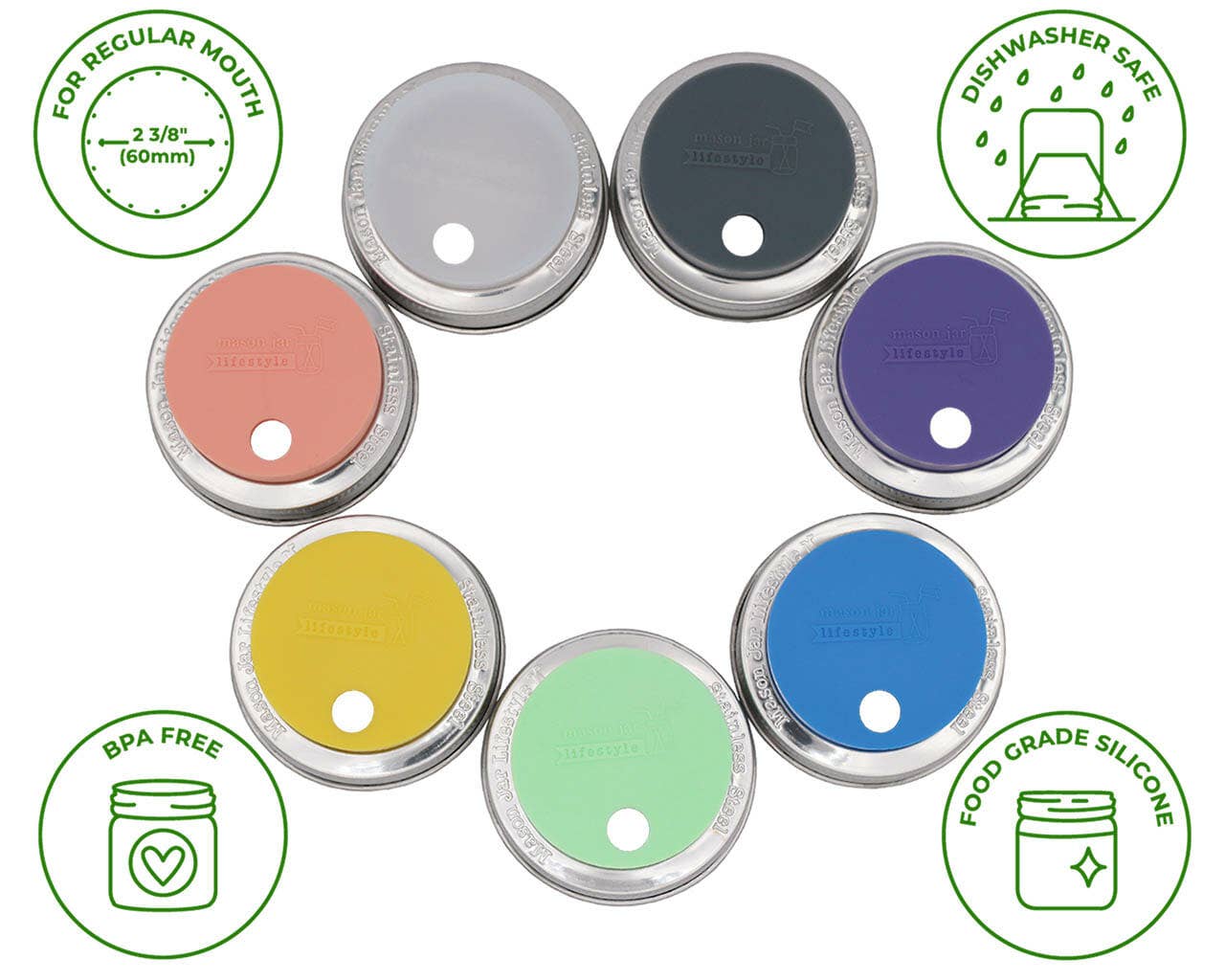 Silicone Straw Hole Tumbler w/ Stainless Steel Band for Jars