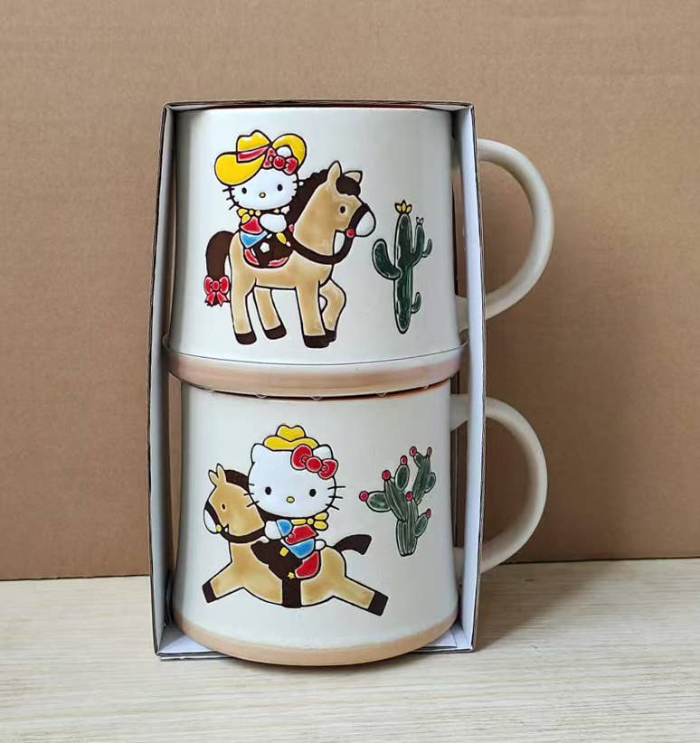 HELLO KITTY LET'S RIDE COWGIRL 18OZ MUG SET OF 2
