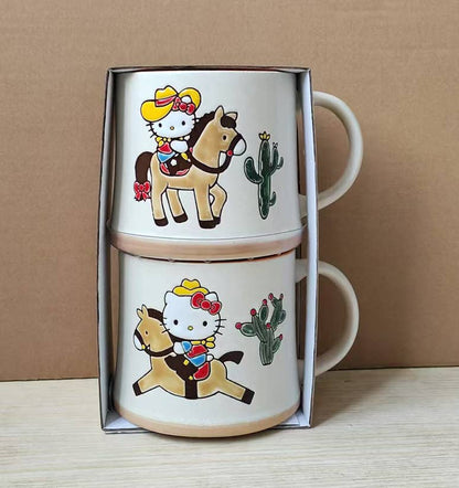 HELLO KITTY LET'S RIDE COWGIRL 18OZ MUG SET OF 2