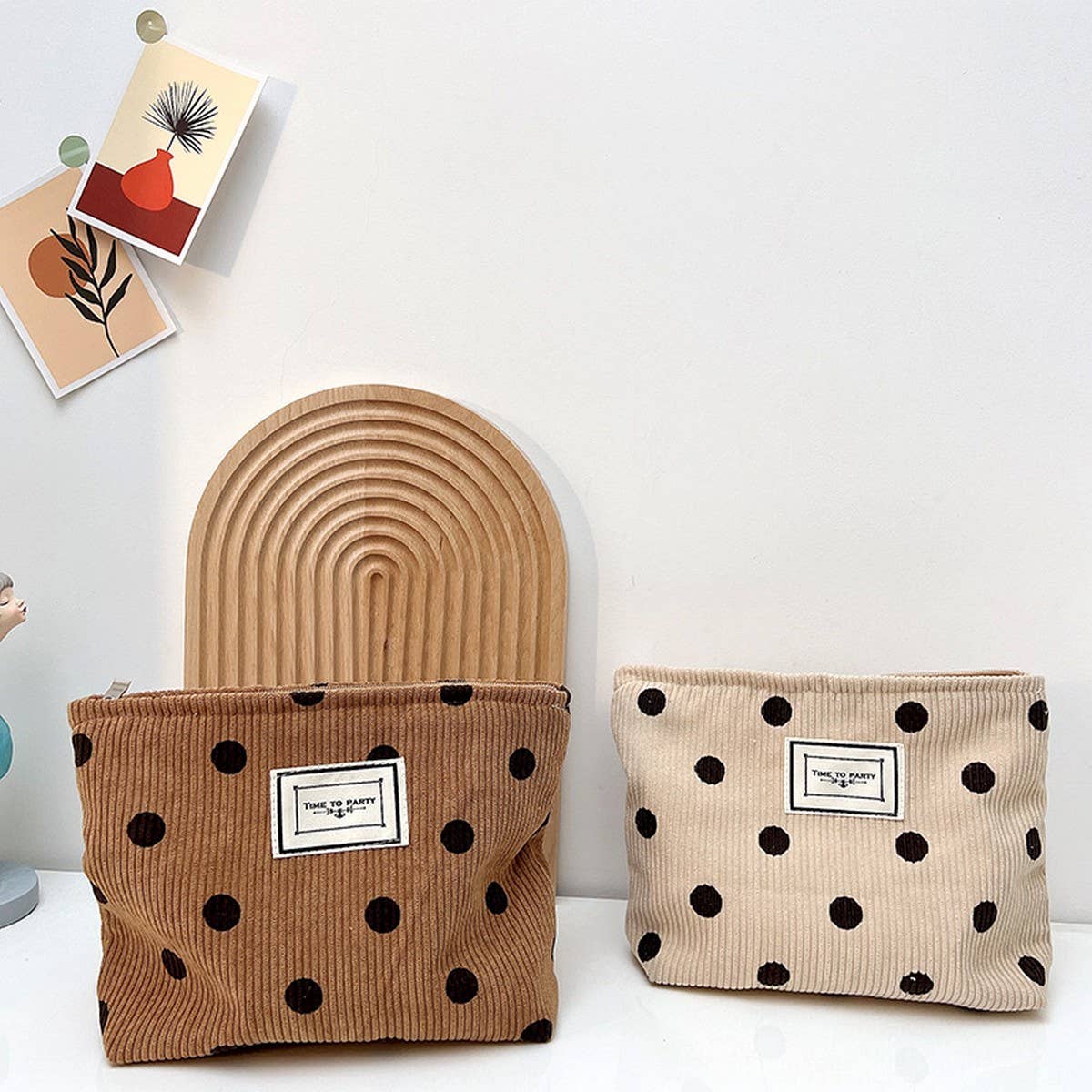 CORDUROY RETRO POLKA DOT MAKEUP BAG