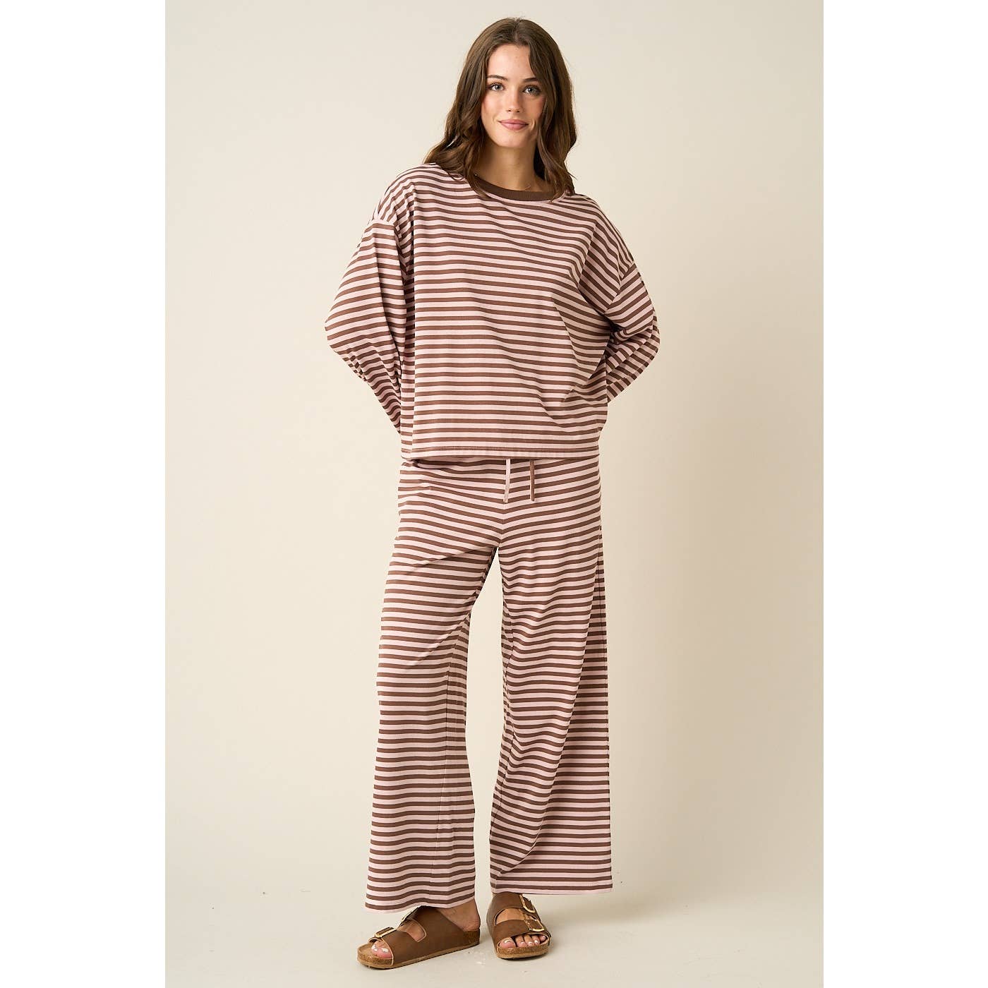 STRIPED PRINT LOUNGE TOP AND PANTS SET