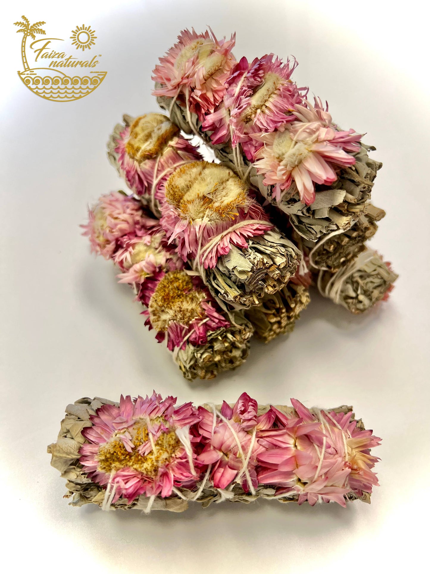 Pink Sunflower with White Sage Bundles