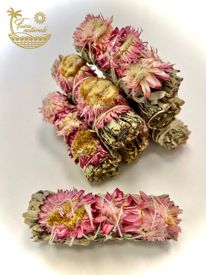 Pink Sunflower with White Sage Bundles