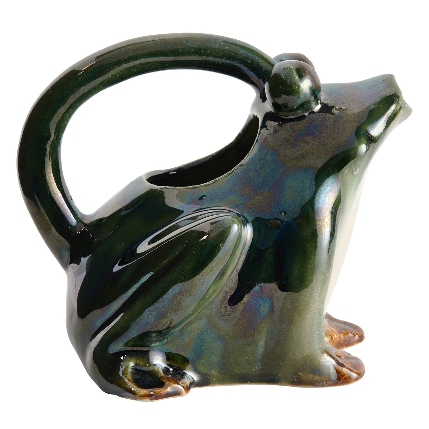 32 oz. Stoneware Frog Watering Pitcher, Reactive Glaze, Green, White & Brown (Each One Will Vary)