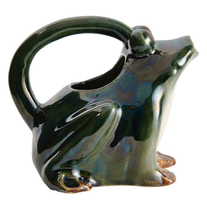 32 oz. Stoneware Frog Watering Pitcher, Reactive Glaze, Green, White & Brown (Each One Will Vary)