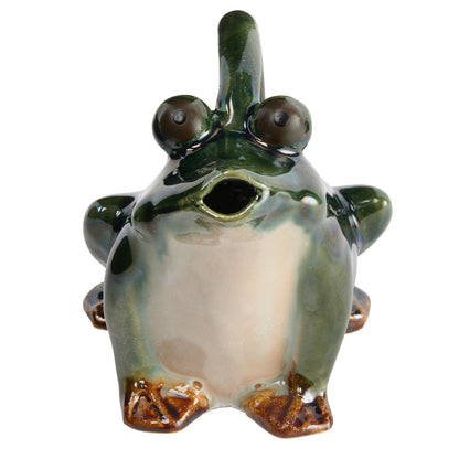 32 oz. Stoneware Frog Watering Pitcher, Reactive Glaze, Green, White & Brown (Each One Will Vary)