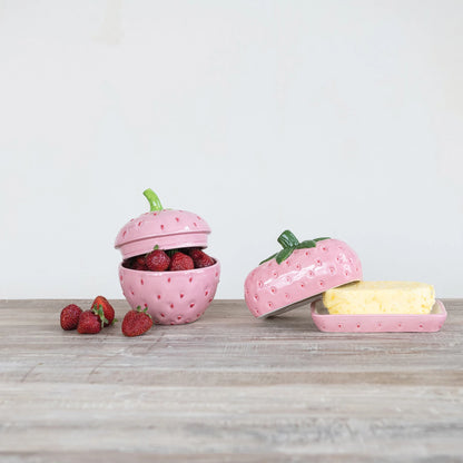 Hand-Painted Ceramic Strawberry Shaped Jar with Lid