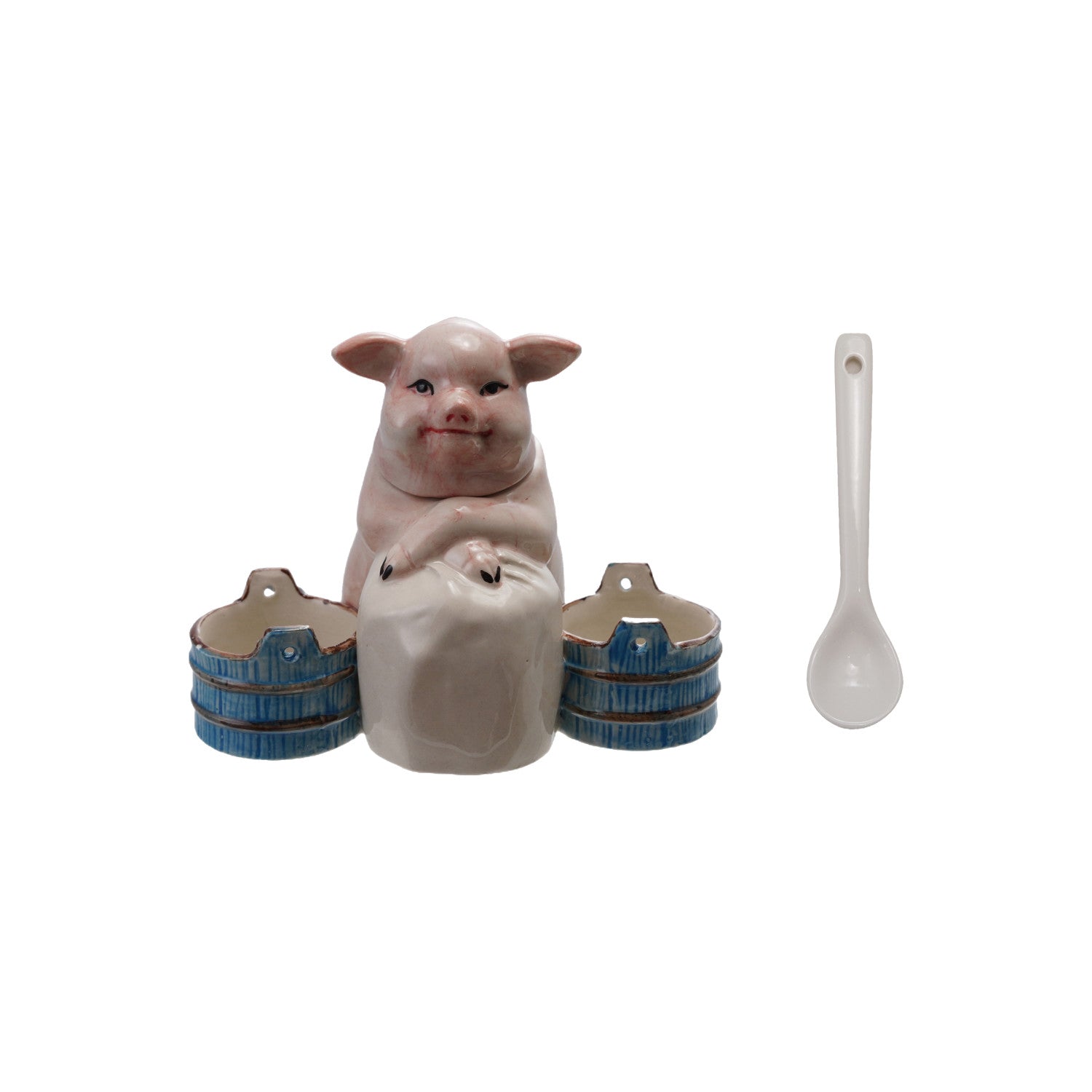Stoneware Vintage Reproduction Mustard Pot with Spoon, Set of 2