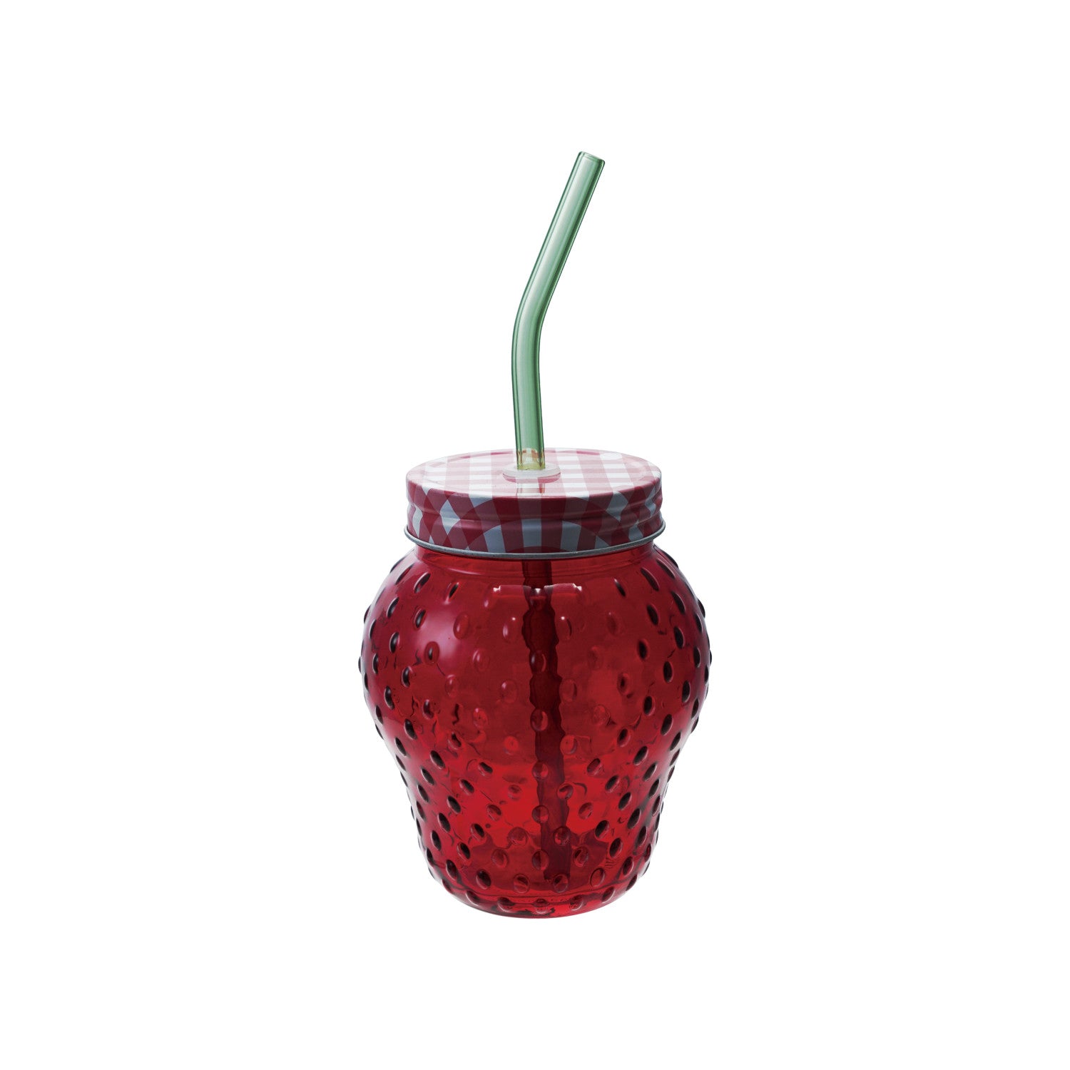 16 oz. Strawberry Shaped Glass with Lid & Glass Straw, Set of 2