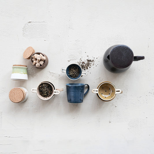 Two-Tone Stoneware Jar with Cork Lid, (Each One Will Vary)