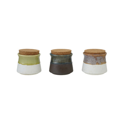 Two-Tone Stoneware Jar with Cork Lid, (Each One Will Vary)