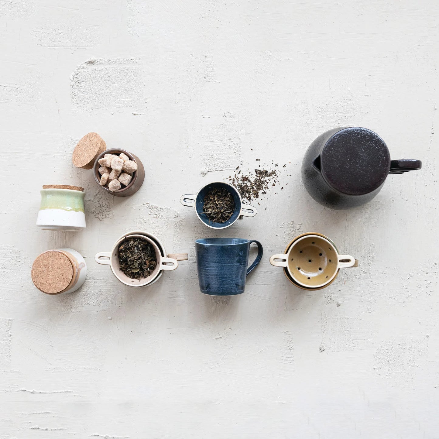 14 oz. Stoneware Mug with Strainer, Set of 2, 3 Colors (Each One Will Vary)