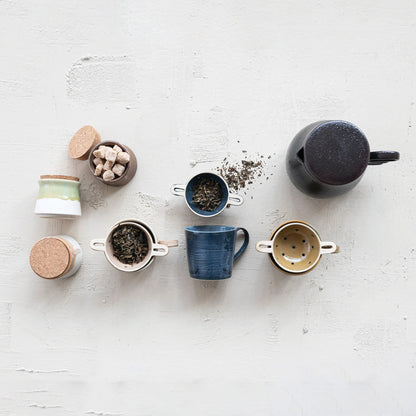 14 oz. Stoneware Mug with Strainer, Set of 2, 3 Colors (Each One Will Vary)