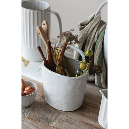 Stoneware Crock with Handle, White