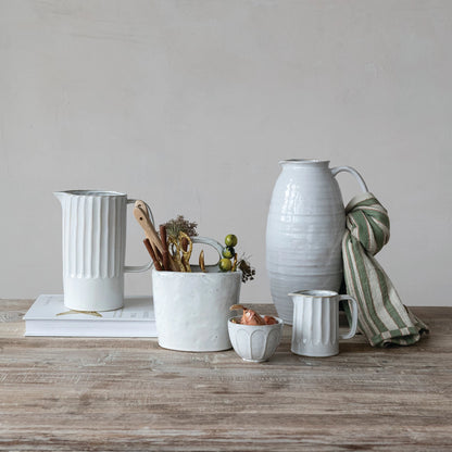 Stoneware Crock with Handle, White