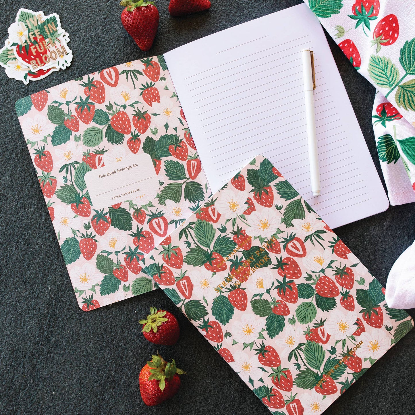 Live Life in Full Bloom Strawberry Patch Stitched Notebook