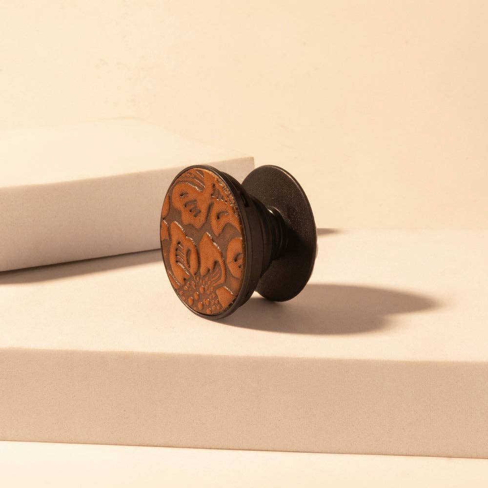 Magnolia Trail Phone Socket for Women in brown with handtooled detail for everyday use