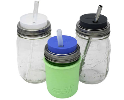 Silicone Straw Hole Tumbler w/ Stainless Steel Band for Jars
