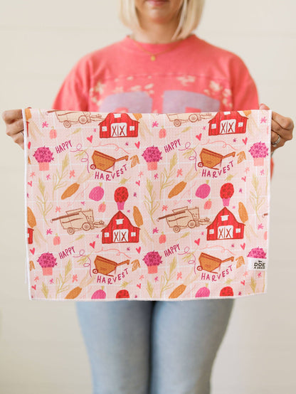 Happy Harvest Waffle Towel | Fall Tea Towel