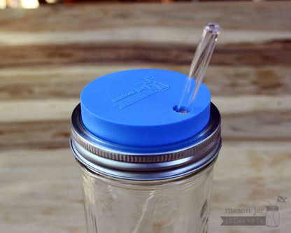 Silicone Straw Hole Tumbler w/ Stainless Steel Band for Jars