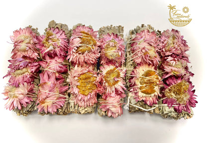 Pink Sunflower with White Sage Bundles