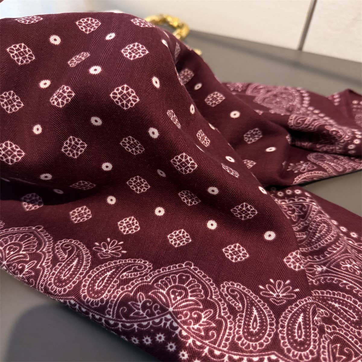 Paisley Herringbone Pattern Silk Scarf_CWASC03316