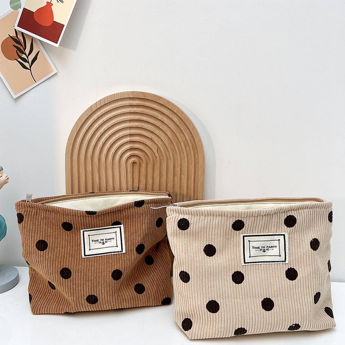 CORDUROY RETRO POLKA DOT MAKEUP BAG