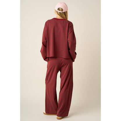 STRIPED PRINT LOUNGE TOP AND PANTS SET