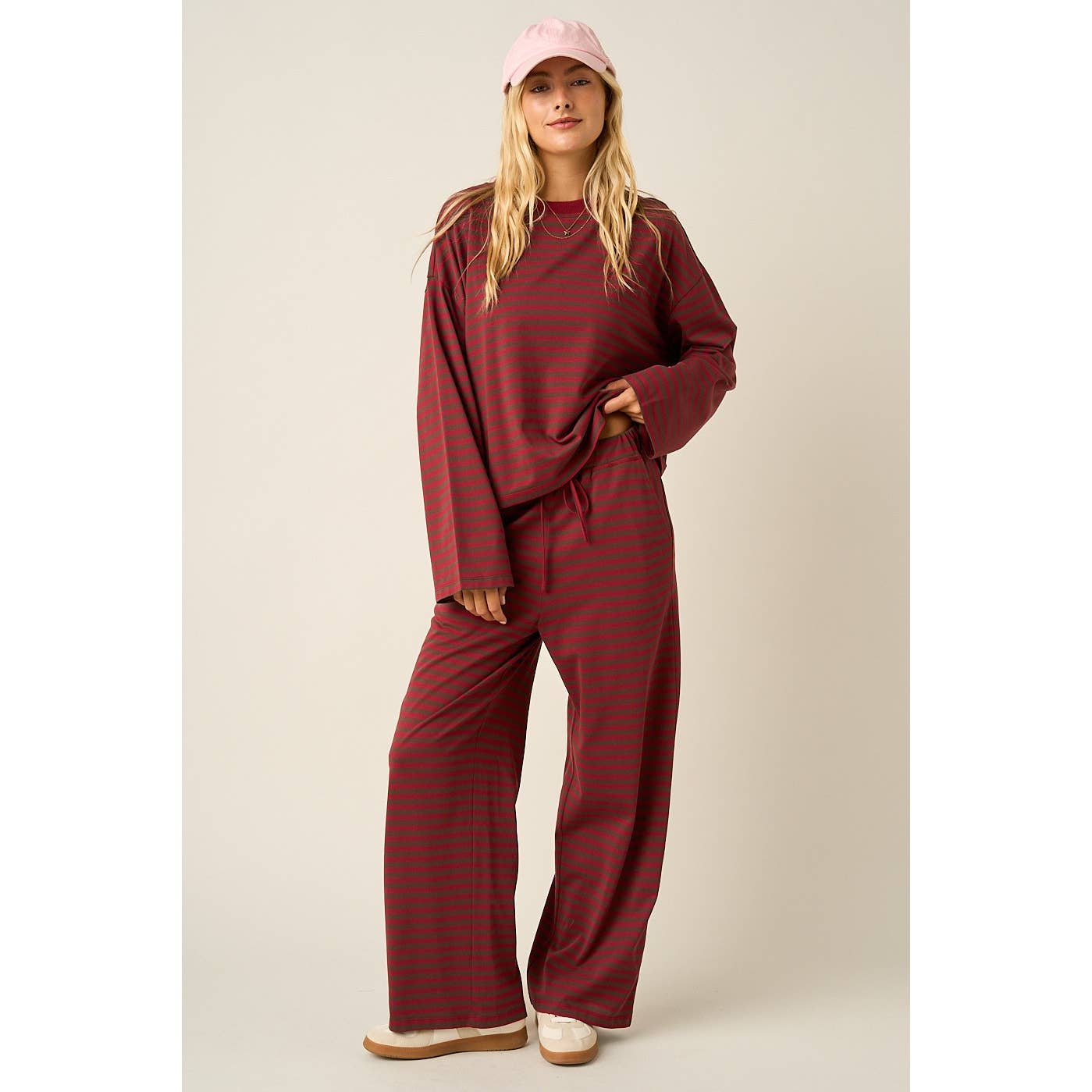 STRIPED PRINT LOUNGE TOP AND PANTS SET