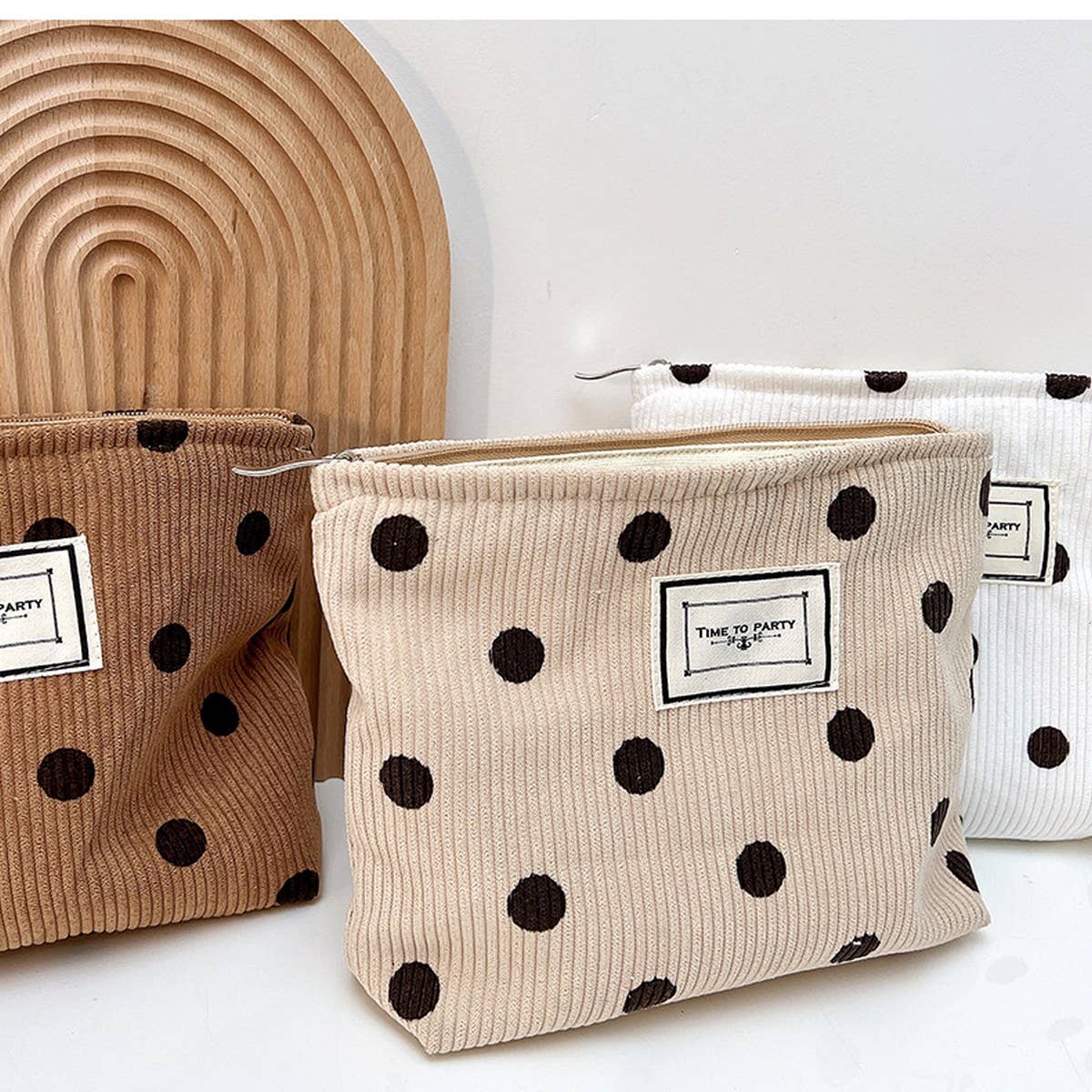 CORDUROY RETRO POLKA DOT MAKEUP BAG